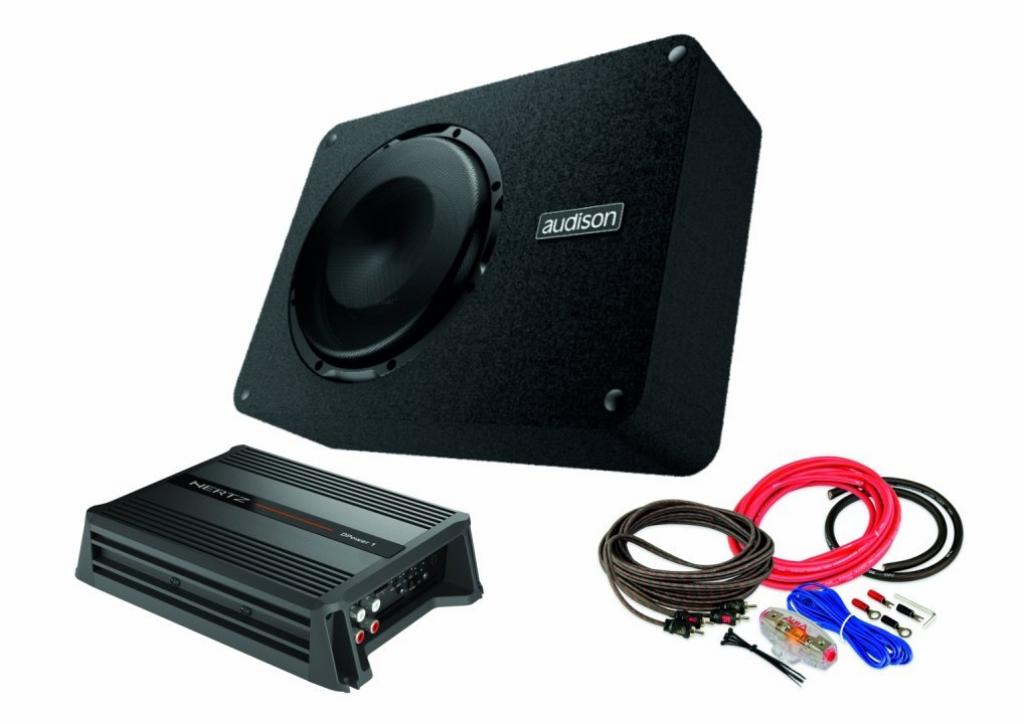 Pachet Subwoofer Auto Audison APBX 10 DS + Amplificator Hertz D POWER 1 + Kit de cabluri